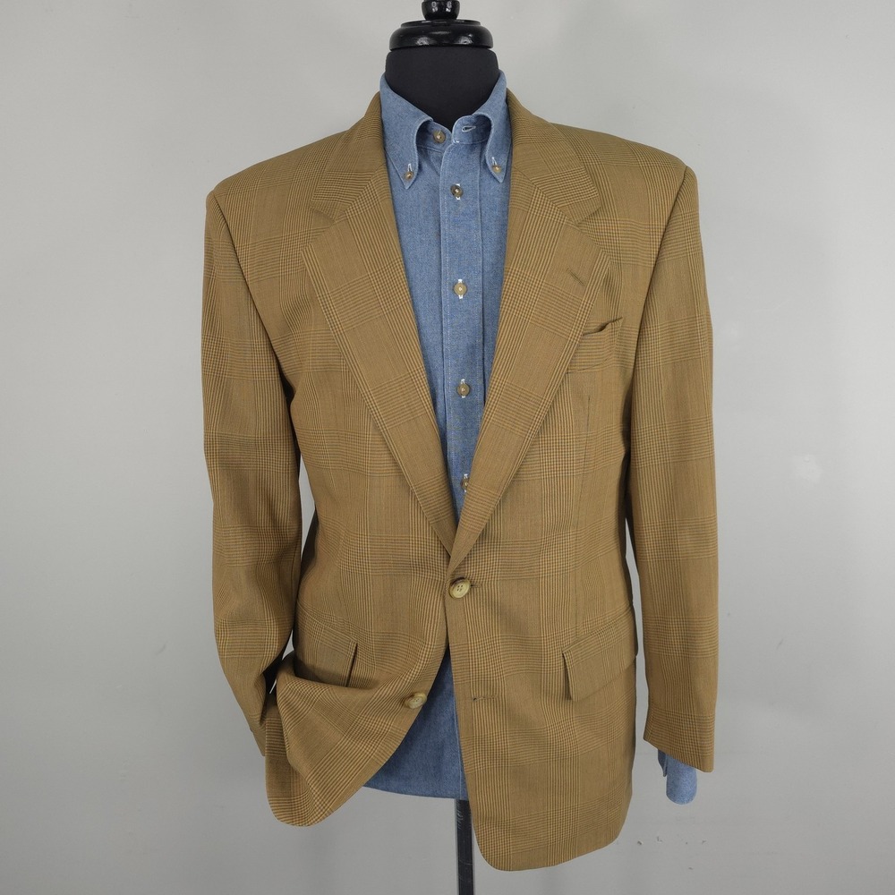 Vintage Hugo Boss Blazer Mens 40 Brown Plaid Sport Coat Jacket 2 Button 80s